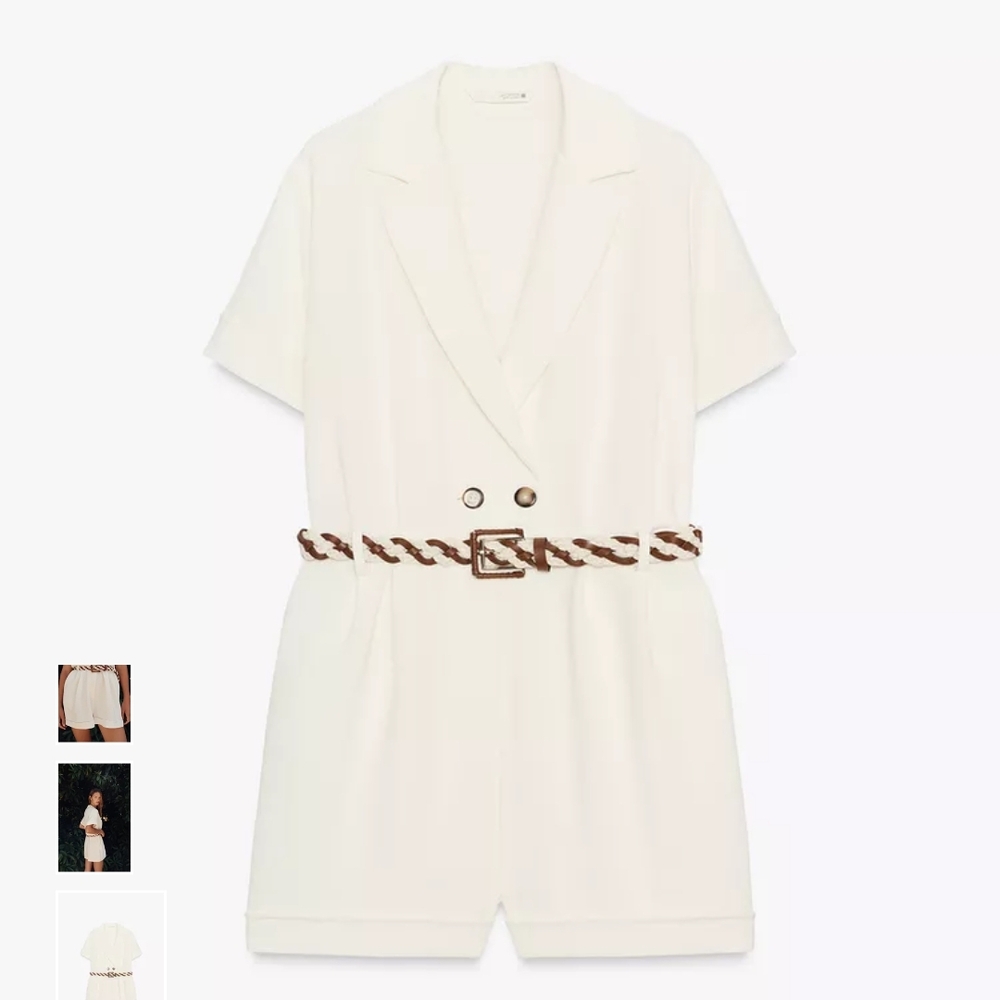 Zara Cream Romper with Braided Brown Belt - Picture 7 of 8